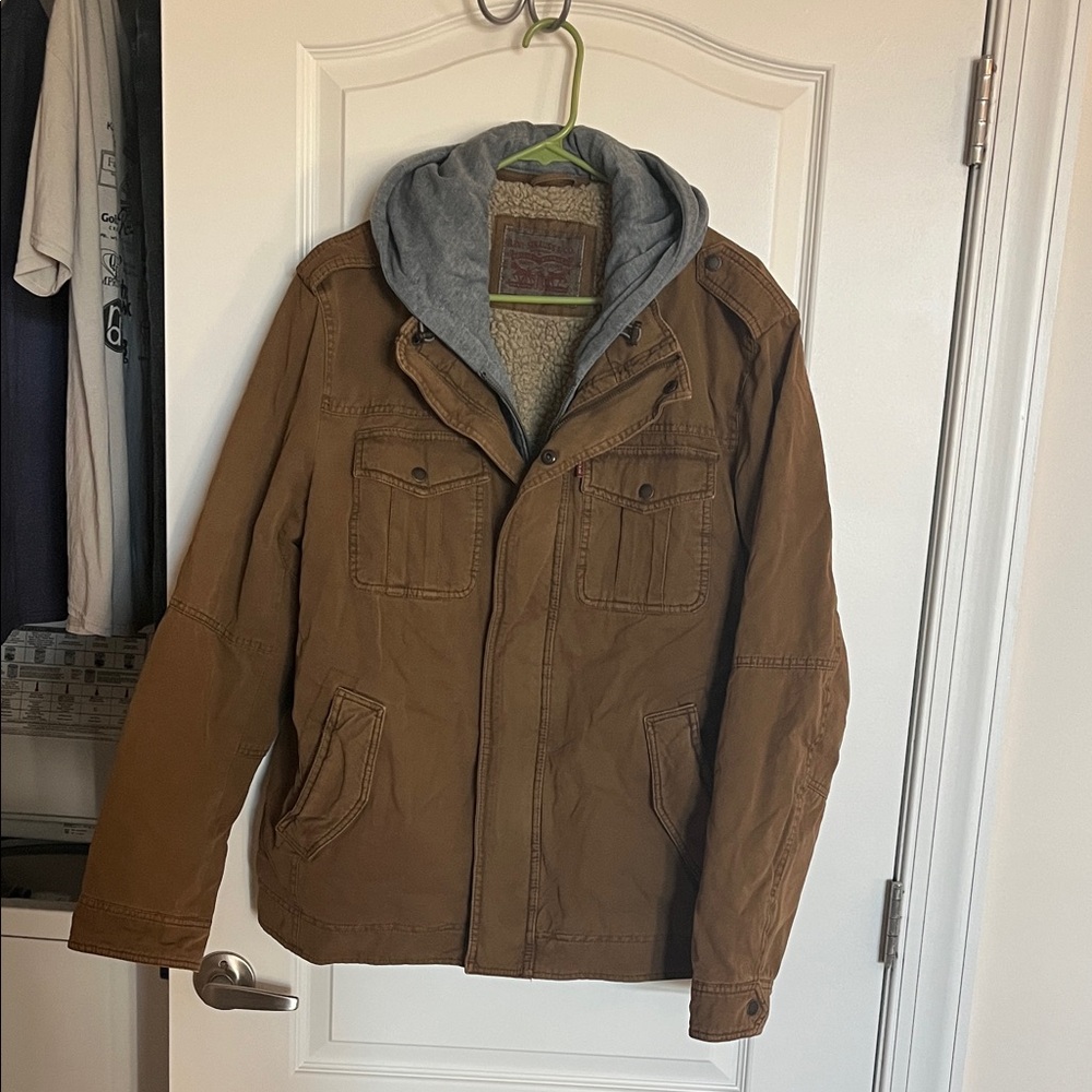 Levi's Brown Sherpa Lined Jacket with Gray Hood